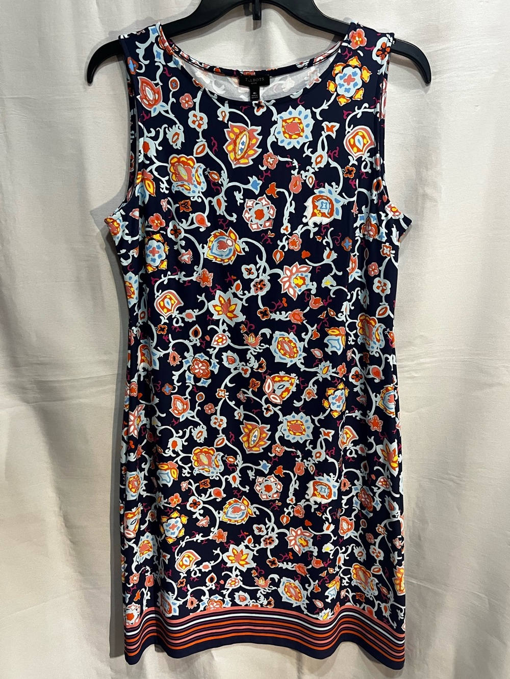 Talbots Petite Navy Floral Sleeveless Shift Dress Nylon Blend Size MP